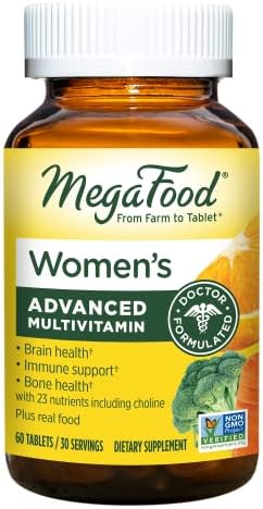 MegaFood Women’s Advanced Multivitamin for Women – Doctor-Formulated With Iron, Choline, Vitamin D, Vitamin C & Zinc – Brain Health – Immune Support – Non-GMO – Vegetarian – 60 Tabs (30 Servings)