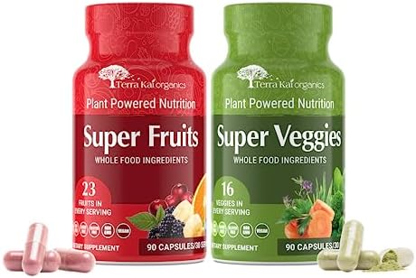 Organic Super Fruit & Veggies Supplement – Gluten/Gelatin Free, Non GMO, Soy Free & Vegan | Reds & Greens Superfood Capsules | 23 Fruits & 16 Vegetables (180 Count)