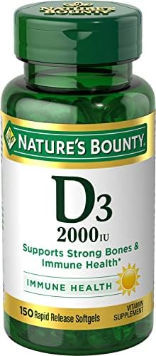 Nature’s Bounty Vitamin D, Supports Immune Health & Bone Health, 2000IU Vitamin D3, 150 Softgels ,150 Count (Pack of 1)