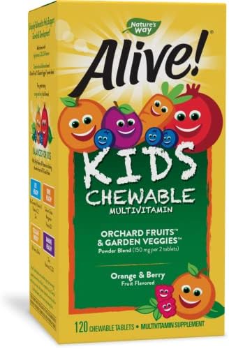 Nature’s Way Alive! Children’s Daily Chewable Multivitamin, Supports Growth & Development*, Orange & Berry Flavored, 120 Chewable Tablets