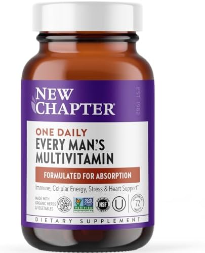 New Chapter Men’s Multivitamin for Immune, Stress, Heart + Energy Support with Fermented Nutrients – Every Man’s One Daily, Made with Organic Vegetables & Herbs, Non-GMO, Gluten Free – 72 ct