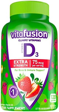 vitafusion Extra Strength Vitamin D3 Gummy, Strawberry Flavored Bone and Immune System Support (1) 120 Count