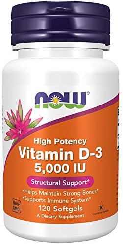 NOW Supplements, Vitamin D-3 5,000 IU, High Potency, Structural Support*, 120 Softgels