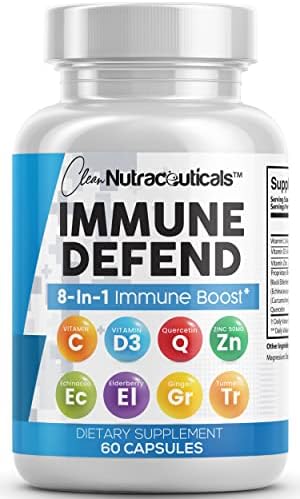 Immune Defense Support Supplement 8 in 1 w/Zinc 50mg Quercetin, VIT C 1000mg, Vitamin D3 5000 IU, Elderberry, Turmeric Curcumin, Ginger, Echinacea – Immunity System Booster Adults Vegan – 60Ct (USA)