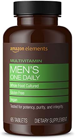 Amazon Elements Men’s One Daily Multivitamin, 62% Whole Food Cultured, Vegan, 65 Tablets, 2 month supply (Packaging may vary)