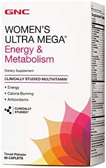 GNC Womens Ultra Mega Energy and Metabolism Multivitamin for Women, 90 Count, for Increased Energy, Metablism, and Calorie Burning