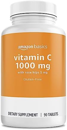 Amazon Basics Vitamin C 1000 mg with Rose Hips 5mg, 90 tablets (1 per serving), Gluten Free