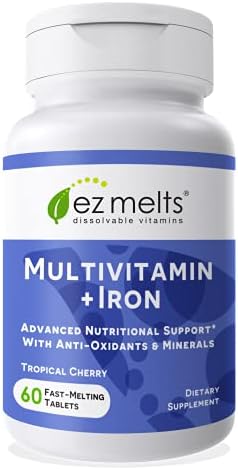 EZ Melts Dissolvable Multivitamin with Iron for Women & Men, Sugar-Free, 1-Month Supply