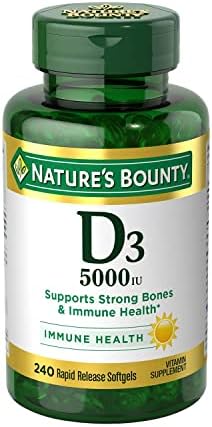 Nature’s Bounty Vitamin D3, Immune Support, 125 mcg (5000iu), Rapid Release Softgels, 240 Ct