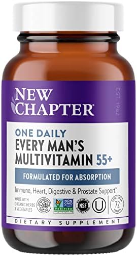 New Chapter Men’s Multivitamin 50 Plus for Brain, Heart, Digestive, Prostate & Immune Support with 20+ Nutrients + Astaxanthin – Every Man’s One Daily 55+, Gentle on The Stomach – 72 ct