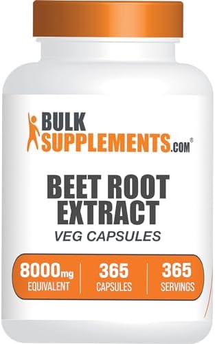 BULKSUPPLEMENTS.COM Beet Root Extract Capsules – Beet Root Supplements, Beet Root Capsules, Beet Root Pills – Vegan-Friendly, 8000mg Equivalent, 1 Capsule per Serving, 365 Veg Capsules