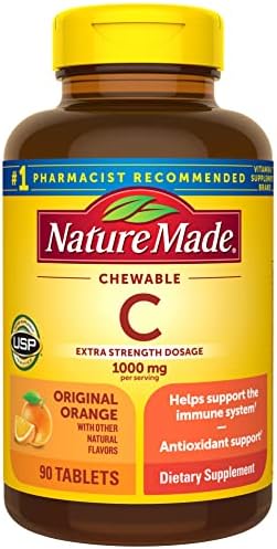 Nature Made Extra Strength Dosage Chewable Vitamin C 1000 mg per serving, Dietary Supplement for Immune Support, 90 Tablets, 45 Day Supply