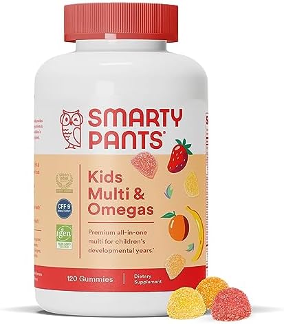 SmartyPants Kids Multivitamin Gummies: Omega 3 Fish Oil (EPA/DHA), Vitamin D3, C, Vitamin B12, B6, Vitamin A, K & Zinc for Immune Support, Gluten Free, Three Fruit Flavors, 120 Count (30 Day Supply)