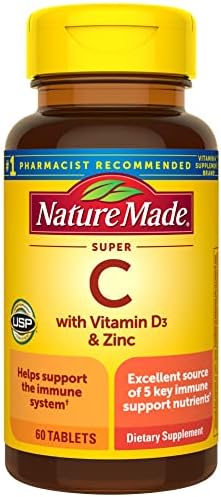 Nature Made Super C with Vitamin D3 and Zinc, Dietary Supplement for Immune Support, 60 Tablets, 60 Day Supply