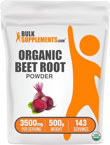 BULKSUPPLEMENTS.COM Organic Beet Root Powder – Beet Powder Organic, Beetroot Supplement – Supplementation, Pack of 1 – Vegan & Gluten Free, 3500mg per Serving, 500g (1.1 lbs)