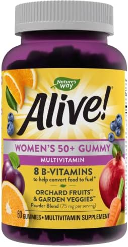 Nature’s Way Alive! Women’s 50+ Gummy Multivitamins, Supports Multiple Body Systems, Supports Cellular Energy, B-Vitamins, Gluten-Free, Vegetarian, Mixed Berry Flavored, 60 Gummies