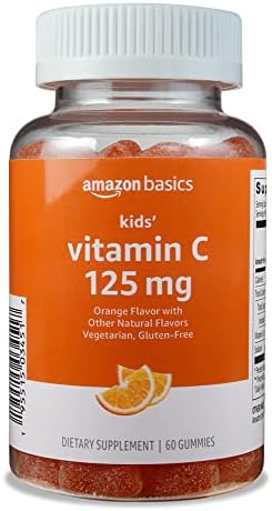 Amazon Basics Kids’ Vitamin C 125mg Gummies, Orange, 60 Count, Immune Health, 2 Month Supply (Previously Solimo)