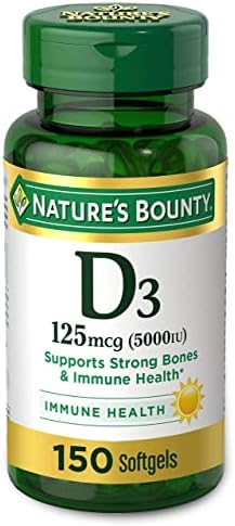 Nature’s Bounty Vitamin D3, Immune and Bone Support, 5000IU, Rapid Release Softgels, 150 Ct