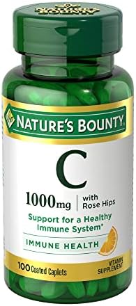 Nature’s Bounty Vitamin C + Rose Hips, Immune Support, 1000mg, Coated Caplets, 100 Ct