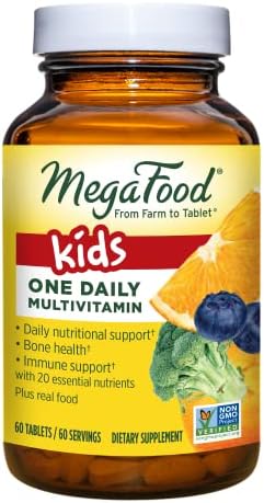 MegaFood Kids One Daily – Kids Vitamins – With Vitamin B, Vitamin C, Vitamin D & Zinc – Bone Health & Immune Support Supplement – Non-GMO, Vegetarian, Made Without 9 Food Allergens – 60 Mini Tabs