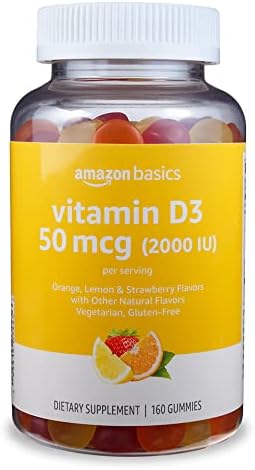 Amazon Basics Vitamin D3 2000 IU Gummies, Orange, Lemon & Strawberry, 160 Count (2 per Serving) (Previously Solimo)