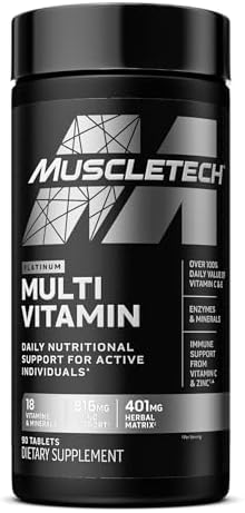 MuscleTech Platinum Multivitamin for Immune Support 18 Vitamins & Minerals Vitamins A C D E B6 B12 Daily Workout Supplements for Men 90 Ct