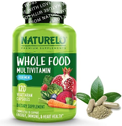 NATURELO Whole Food Multivitamin for Men – with Vitamins, Minerals, Organic Herbal Extracts – Vegetarian – for Energy, Brain, Heart, Eye Health – 120 Vegan Capsules