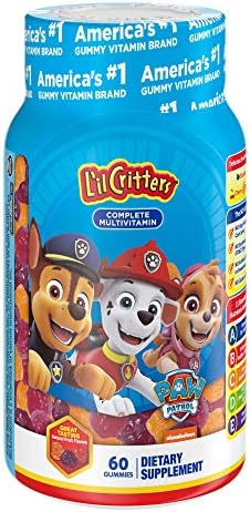 L’il Critters Paw Patrol Gummy Vites Daily Gummy Multivitamin for Kids, Vitamin C, D3 for Immune Support Cherry, Orange and Blueberry Flavors, 60 Gummies