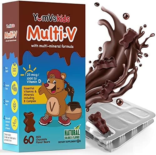 YUM-V’S – Kids Multivitamin Chewable Chocolate Bears – Multivitamin for Kids Supplement – 16 Vitamins & Minerals – Vitamins Including D, Zinc, C, B Complex & More, 60 Count Pack of 1