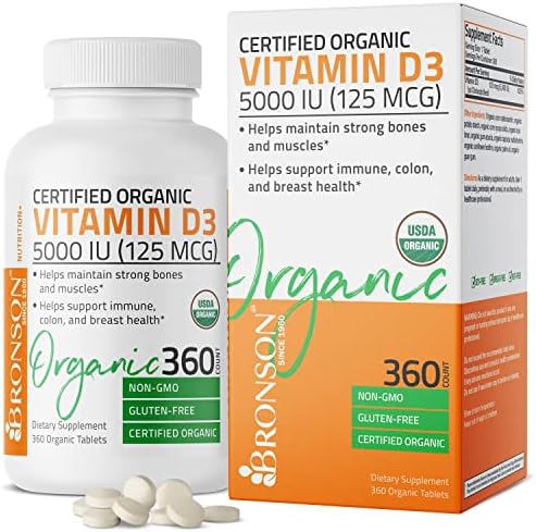 Bronson Vitamin D3 5,000 IU (1 Year Supply) for Immune Support, Healthy Muscle Function & Bone Health, High Potency Organic Non-GMO Vitamin D Supplement, 360 Tablets