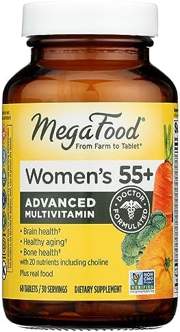 MegaFood Women’s 55+ Advanced Multivitamin for Women – Doctor-Formulated with Choline, Vitamin D3, Vitamin B12, Biotin – Plus Real Food – Optimal Aging, – Vegetarian – 60 Tabs (30 Servings)