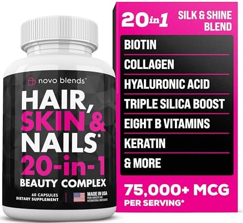 Biotin 10000mcg, Collagen, Silica, Hyaluronic Acid & Keratin – Hair Skin and Nails Vitamins for Hair Growth Support – Supplements for Women, Men – With B Vitamin Complex – Nails & Skin – 60 Capsules