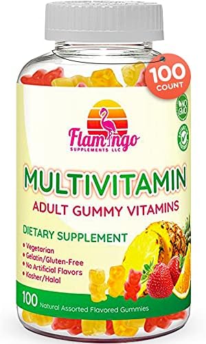 Flamingo Supplements Multivitamin Gummies | Vegan Friendly, Kosher Halal NO Gluten or Gelatin, no GMO| for Men, Women & Kids| 3 Natural Flavors | Vitamins C, B3, B12, Biotin, Zinc & More| 100 Gummies