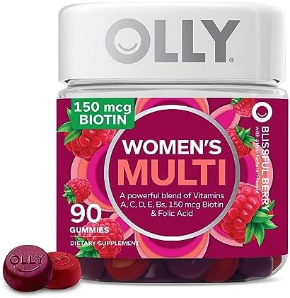 OLLY Women’s Multivitamin Gummy, Overall Health and Immune Support, Vitamins A, D, C, E, Biotin, Folic Acid, Adult Chewable Vitamin, Berry, 45 Day Supply – 90 Count (Pack of 1)